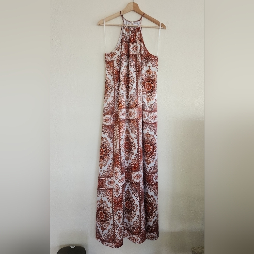 Honey Belle Boho Paisley Moroccan Print Halter Maxi Dress Small